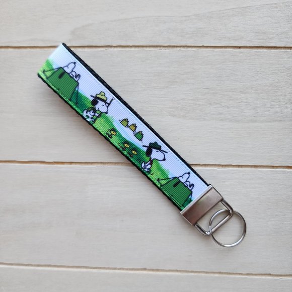 Handmade  camping snoopy wristlet, dog cartoon key fob - Picture 1 of 4